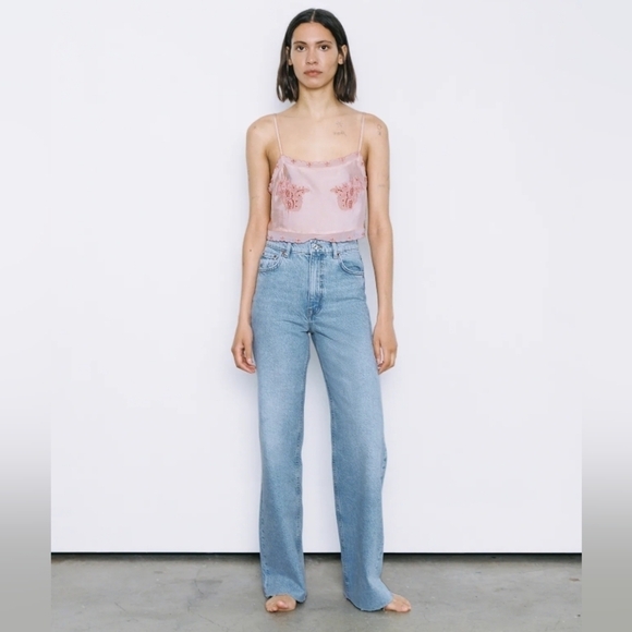 Zara Denim - Zara The 90's Full Length High Rise Wide Leg Unfinished Hem Women Jeans NWOT